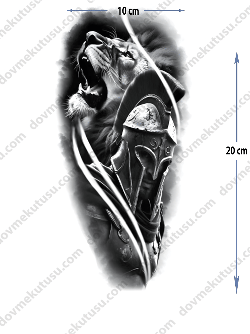 Geçici Dövme – Kükreyen Aslan ve Sparta 3D Motifi ile Cesaret, Güç ve Efsanevi Savaşçılığın Sembolü!