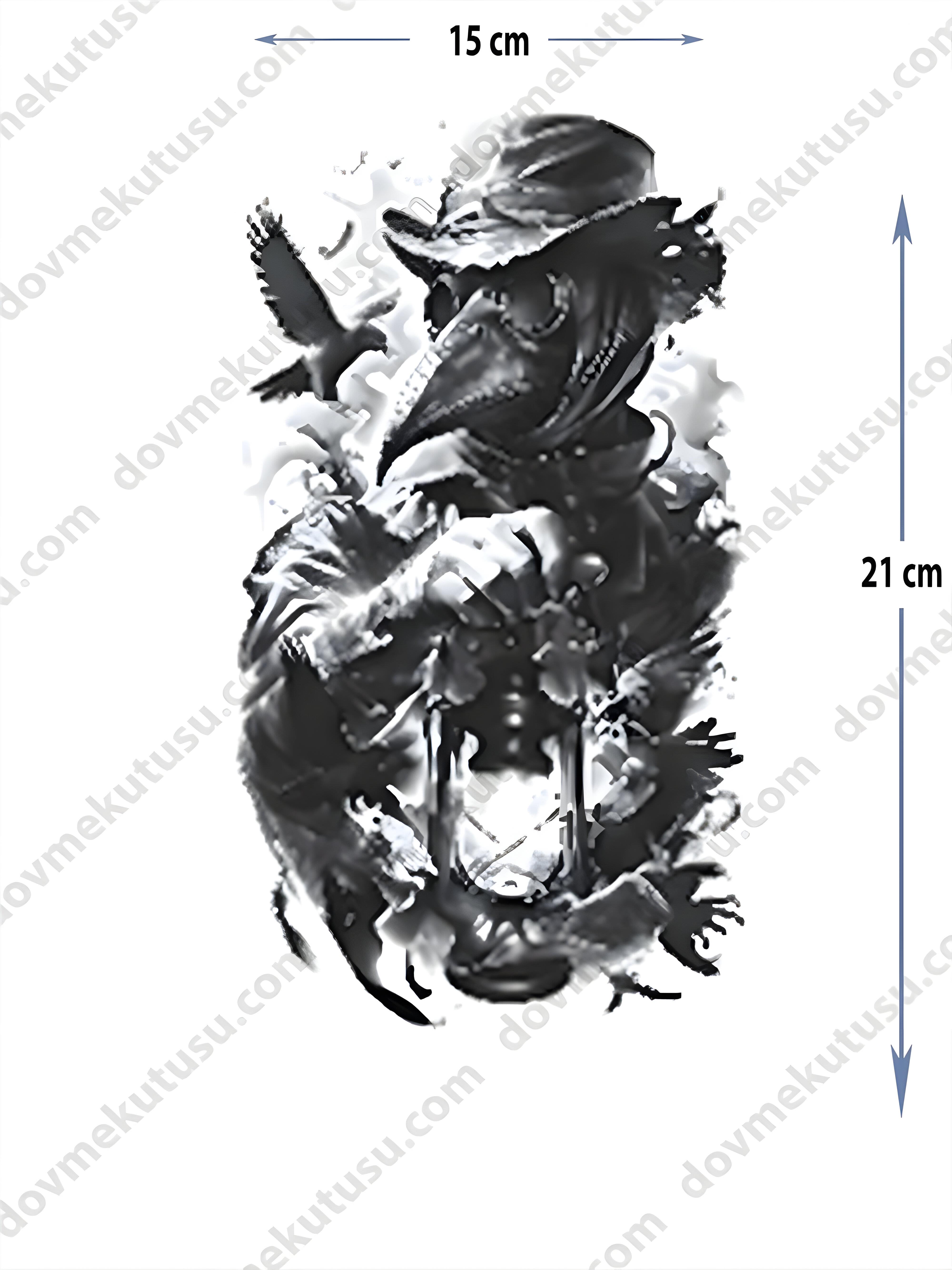 Geçici Dövme | Plague Doctor, Fener ve Kuş Tasarımı – Gizem, Tarih ve Doğanın Simgesi