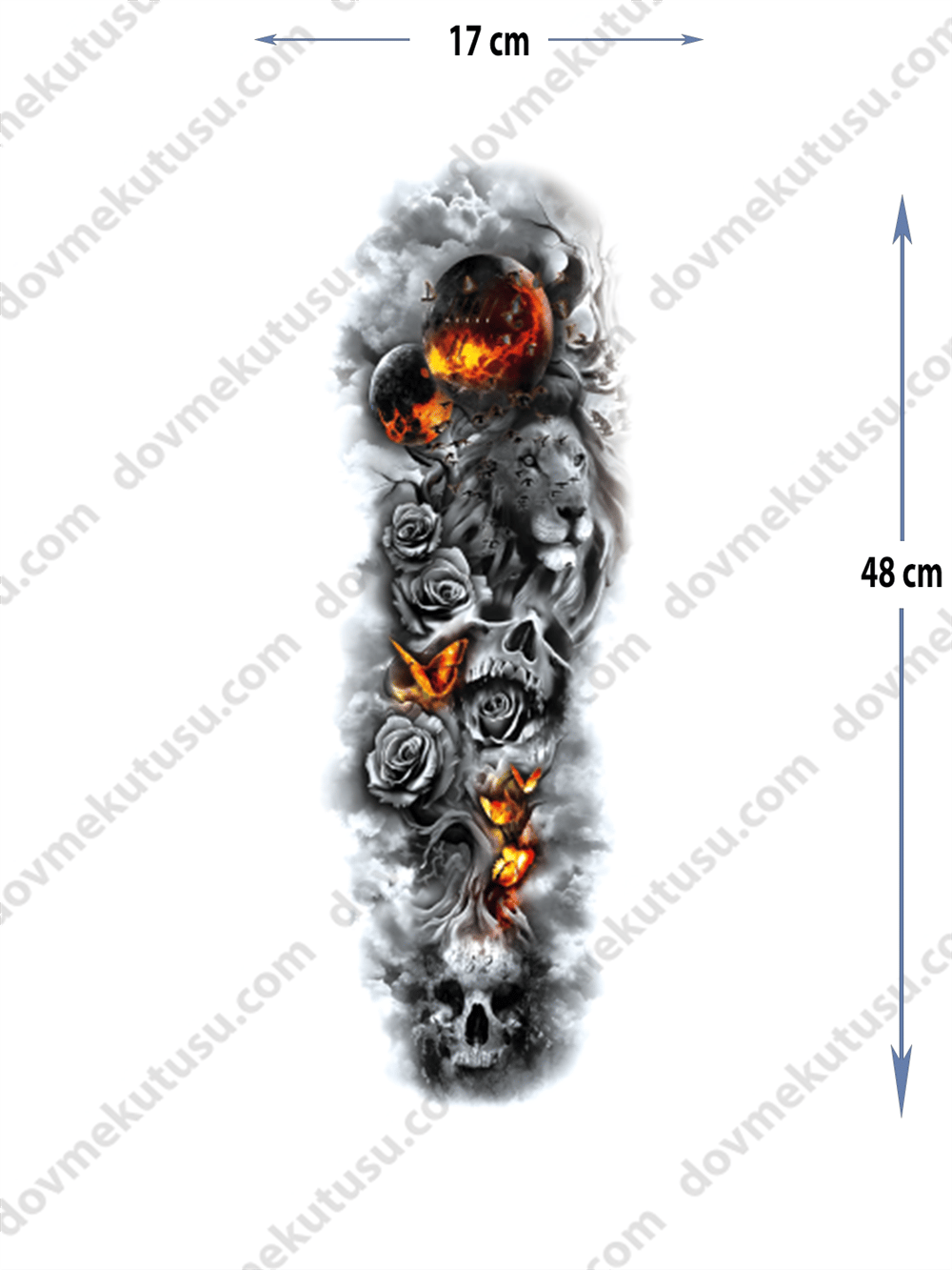 Geçici Kol Kaplama Dövme – Aslan ve Kelebek Motifi ile Güç, Dönüşüm ve Doğanın Zarafeti!