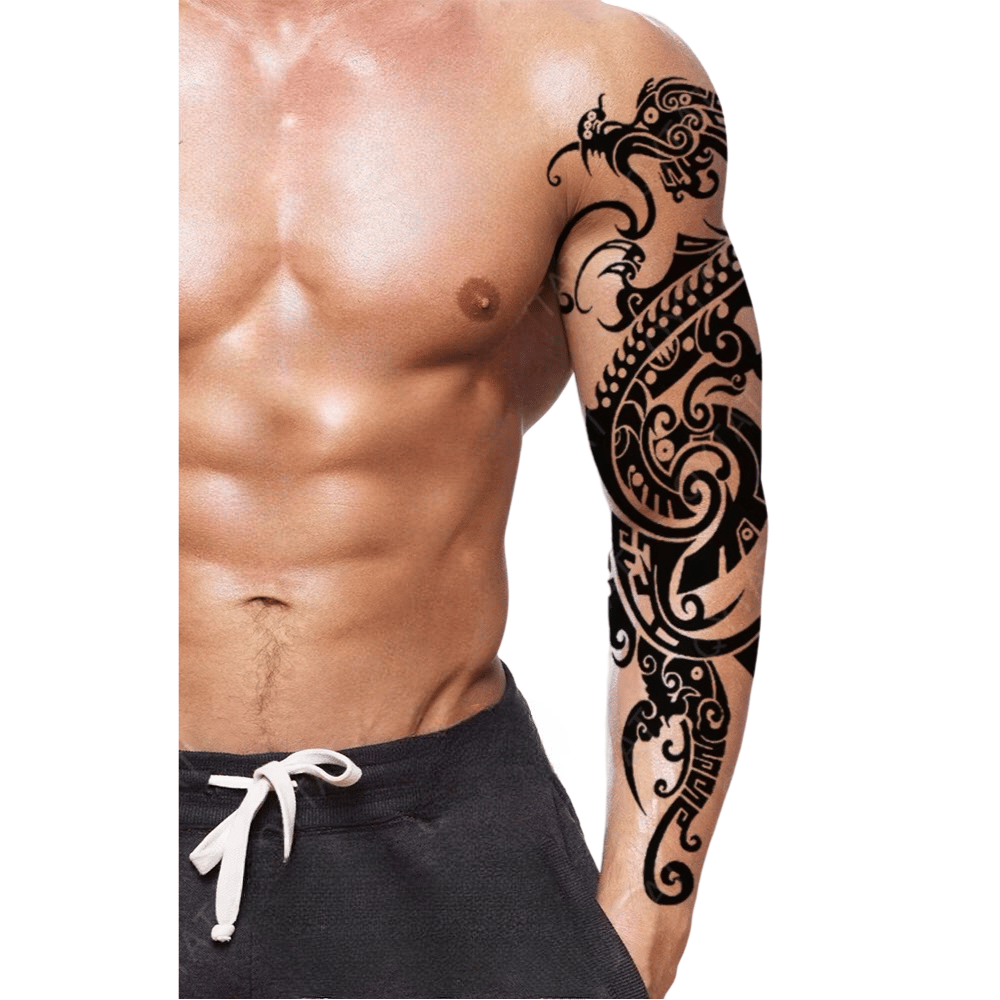 Geçici Kol Kaplama Dövme – Ejderha Motifi ile Gücün, Yıkıcılığın ve Efsanenin Sembolü!