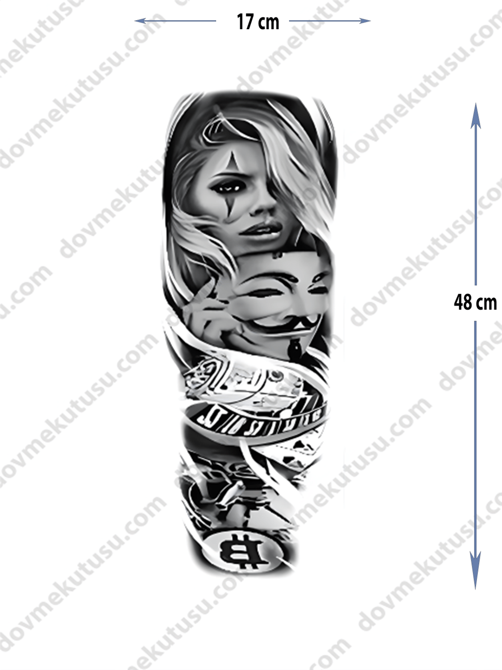 Geçici Kol Kaplama Dövme – Kadın ve Joker Motifi ile Gizem, Çılgınlık ve İsyanın Sembolü!