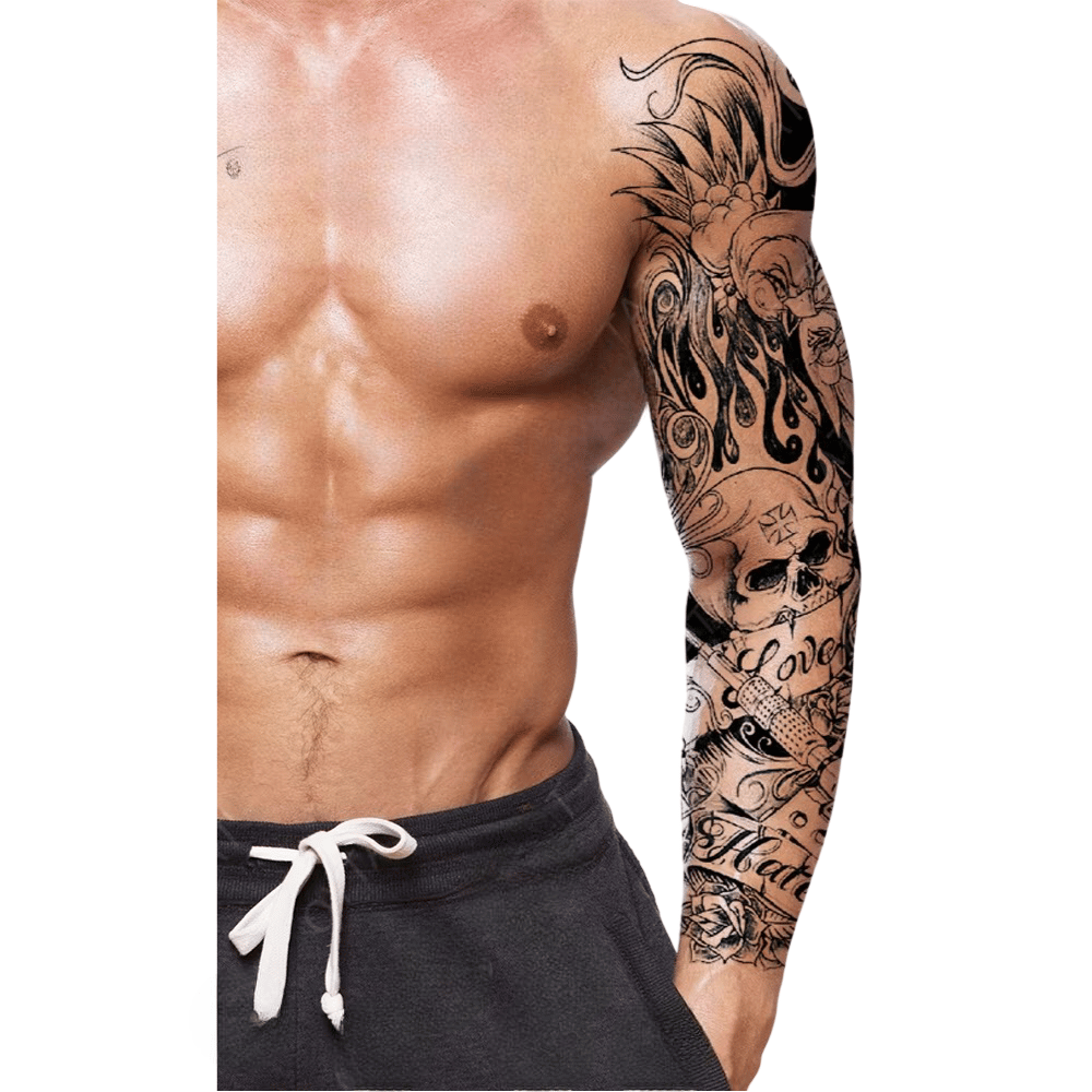 Geçici Kol Kaplama Dövme – Kafatası ve Gül Motifi ile Hayatın Geçiciliği ve Güzelliğin Sembolü!