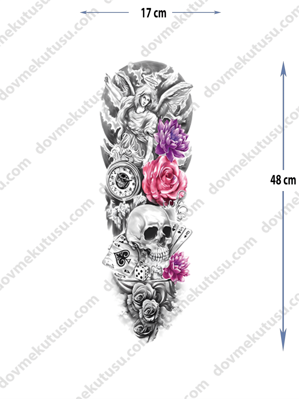 Geçici Kol Kaplama Dövme – Poker Kartı ve Gül Motifi ile Şans, Strateji ve Aşkın Büyüsü!