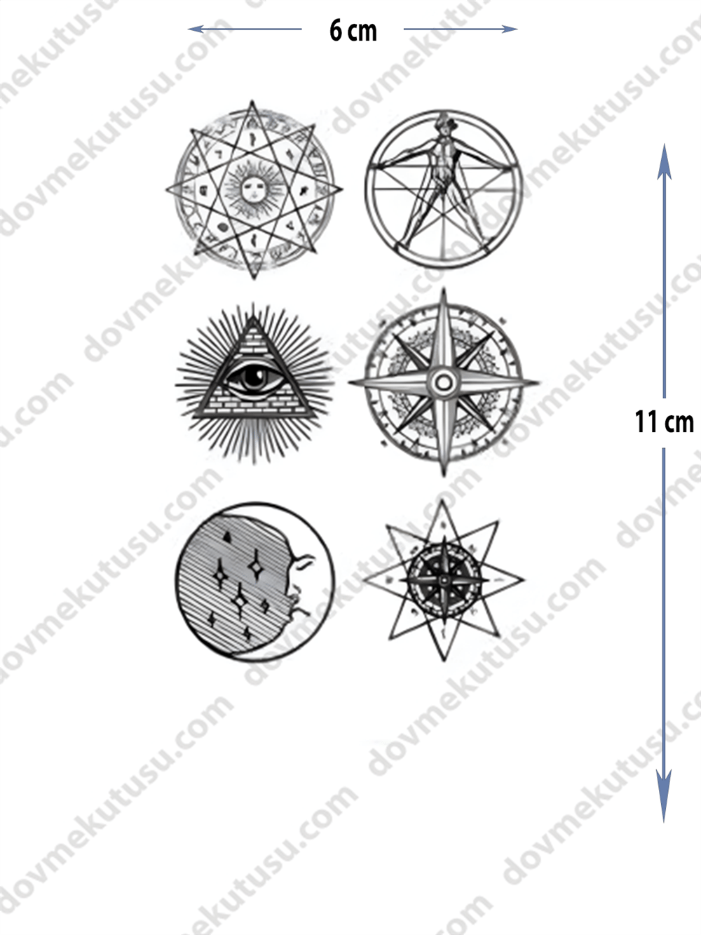 Geçici küçük boy karışık geometrik figürler 6'lı