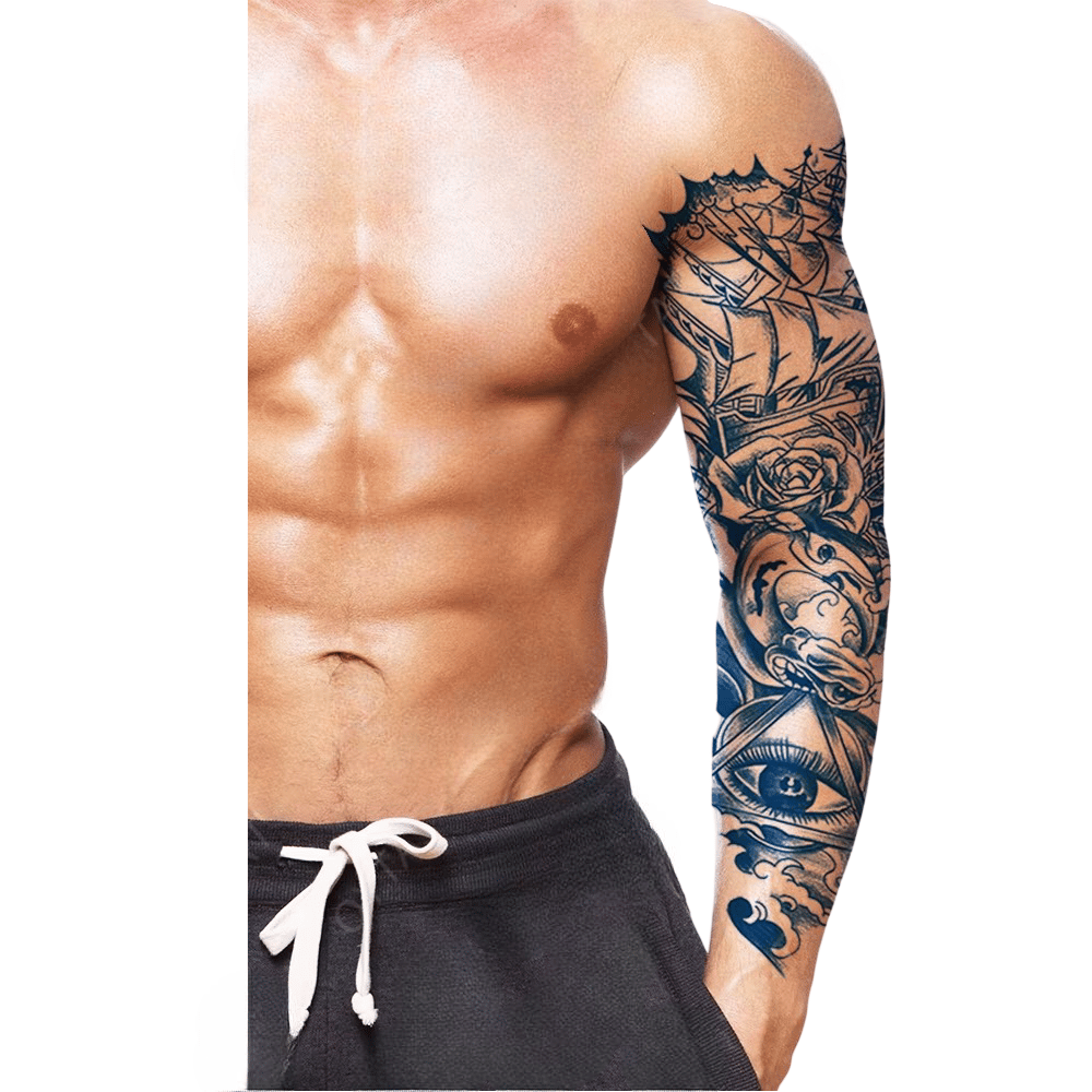 gemi ve göz figürü yarı kalıcı Kol Kaplamalı Dövme 