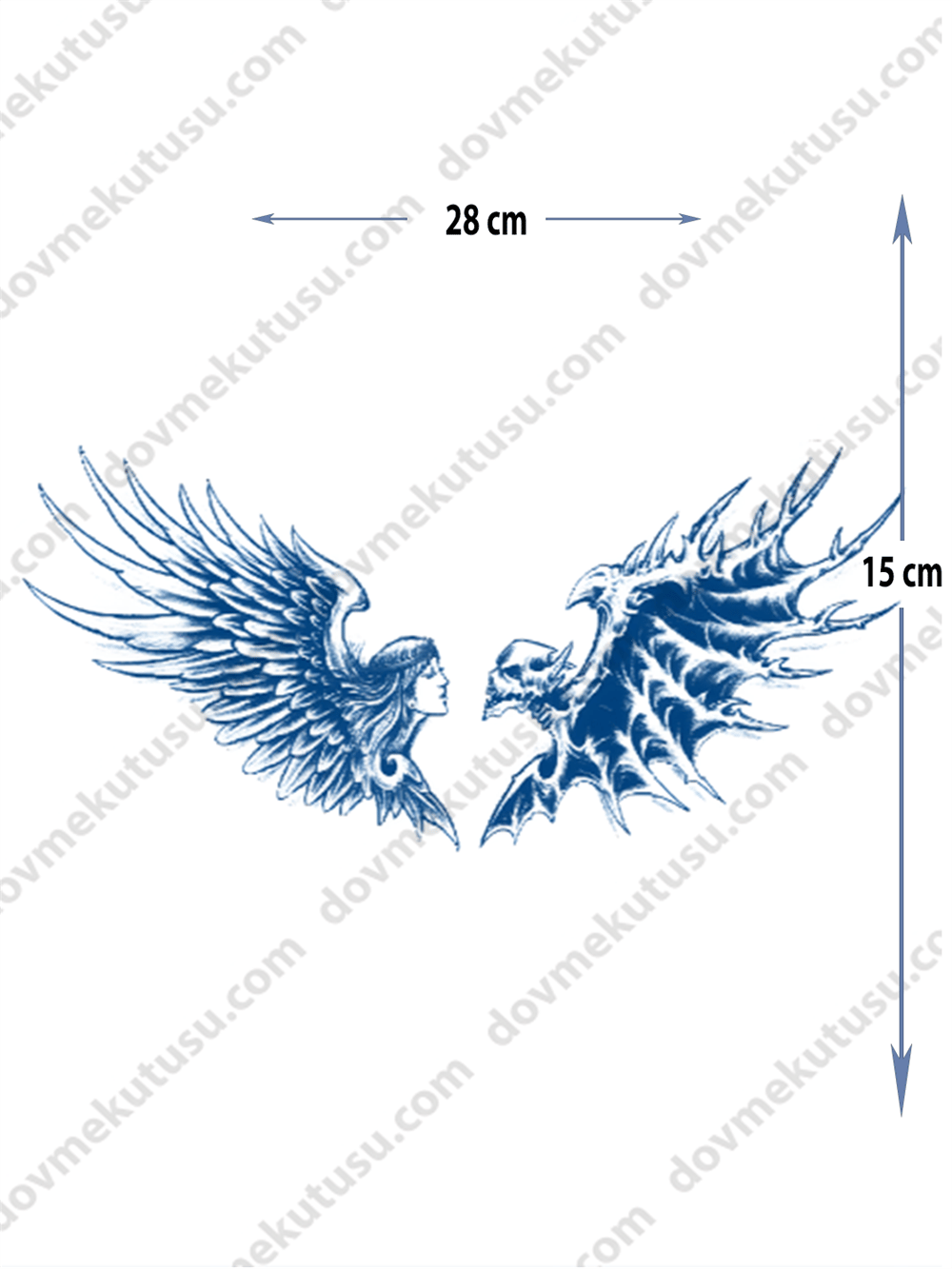 gotik kanatlı kadın ve ejderha yarı kalıcı Gögüs Dövme 