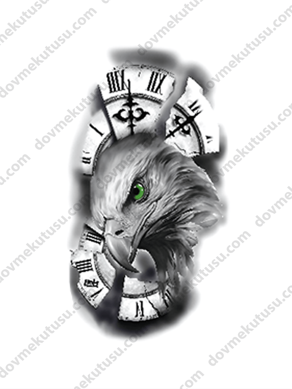 Kartal ve Saat Yarım Kol Kaplama Geçici Dövme Modelleri: Güç ve Zamanın Sembolü