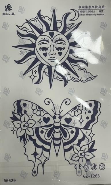 Kelebek ve Güneş Yarı Kalıcı Dövme 