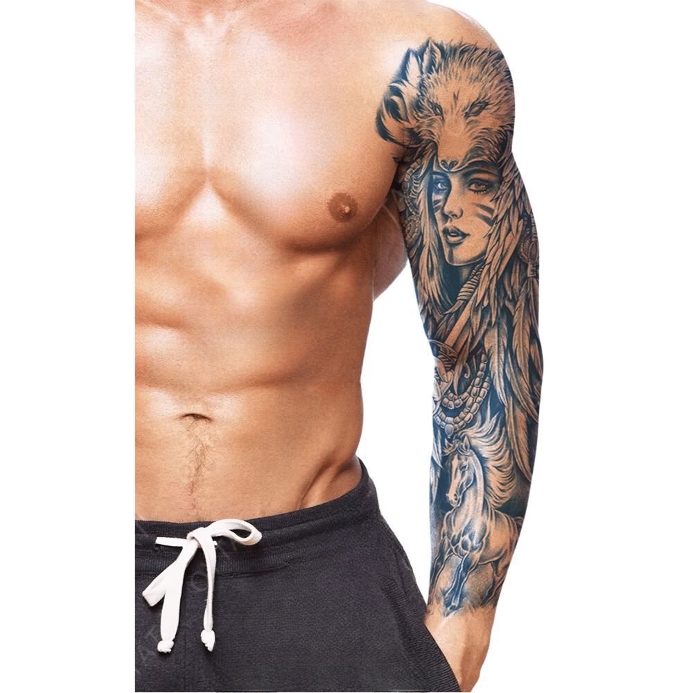 kurt başlıklı kadın ve at figürü yarı kalıcı Kol Kaplamalı Dövme 