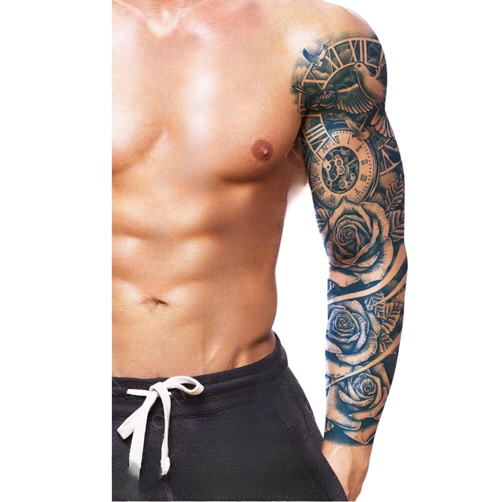 kuş ve gül yarı kalıcı Kol Kaplamalı Dövme 