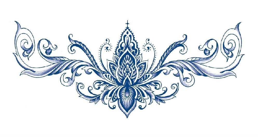 Lotus Çiçeği ve Desen Motifli Yarı Kalıcı(1 ay) Dövme 