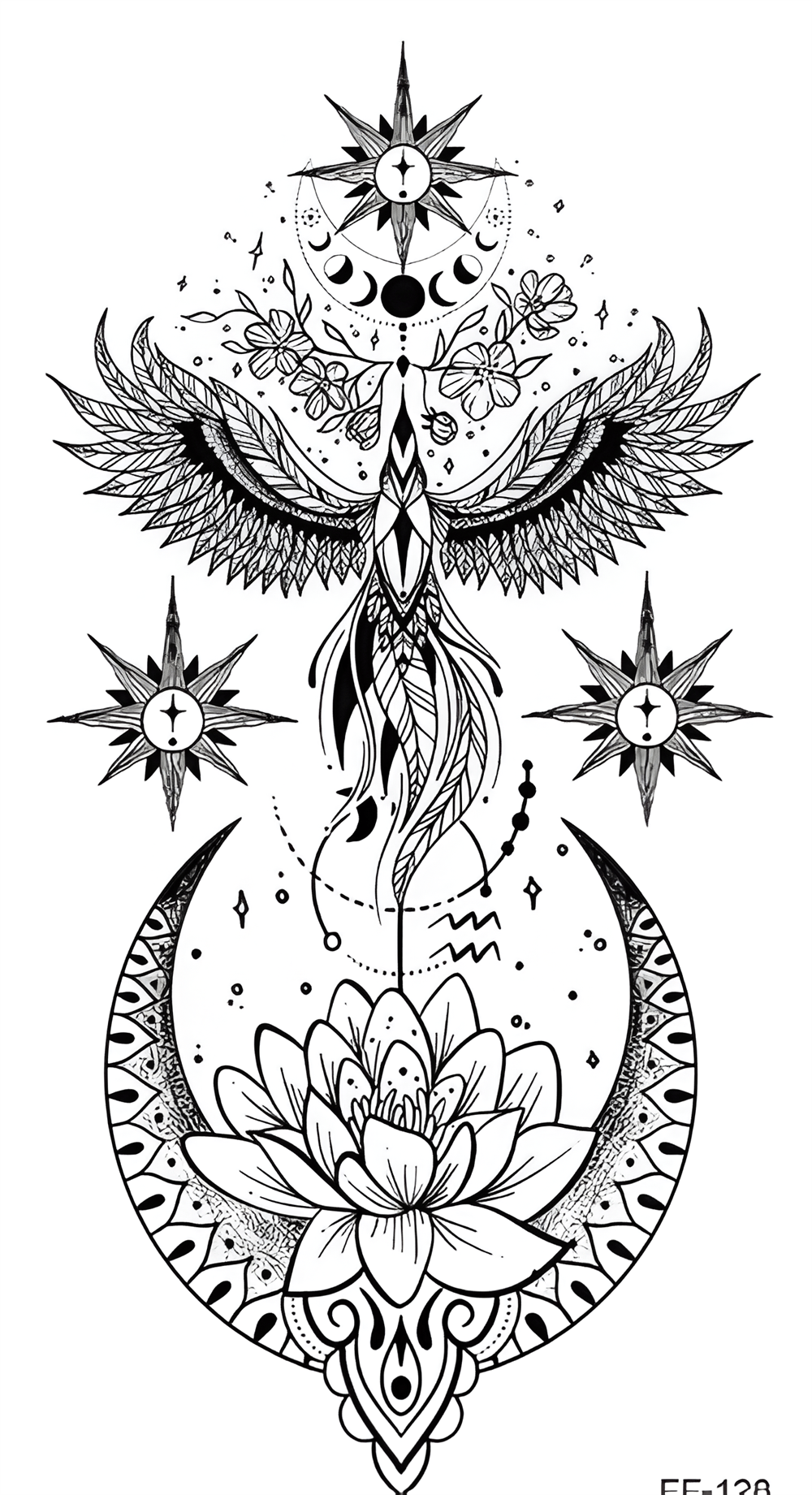 Mandala çiçek hilal motif Geçici Dövme 