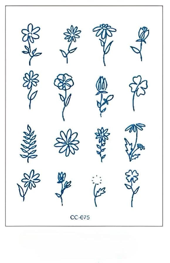 MİNİMAL PARMAK ÜSTÜ YARI KALICI DÖVME ( KARIŞIK ÇİÇEK,GÜL 16 ADET)