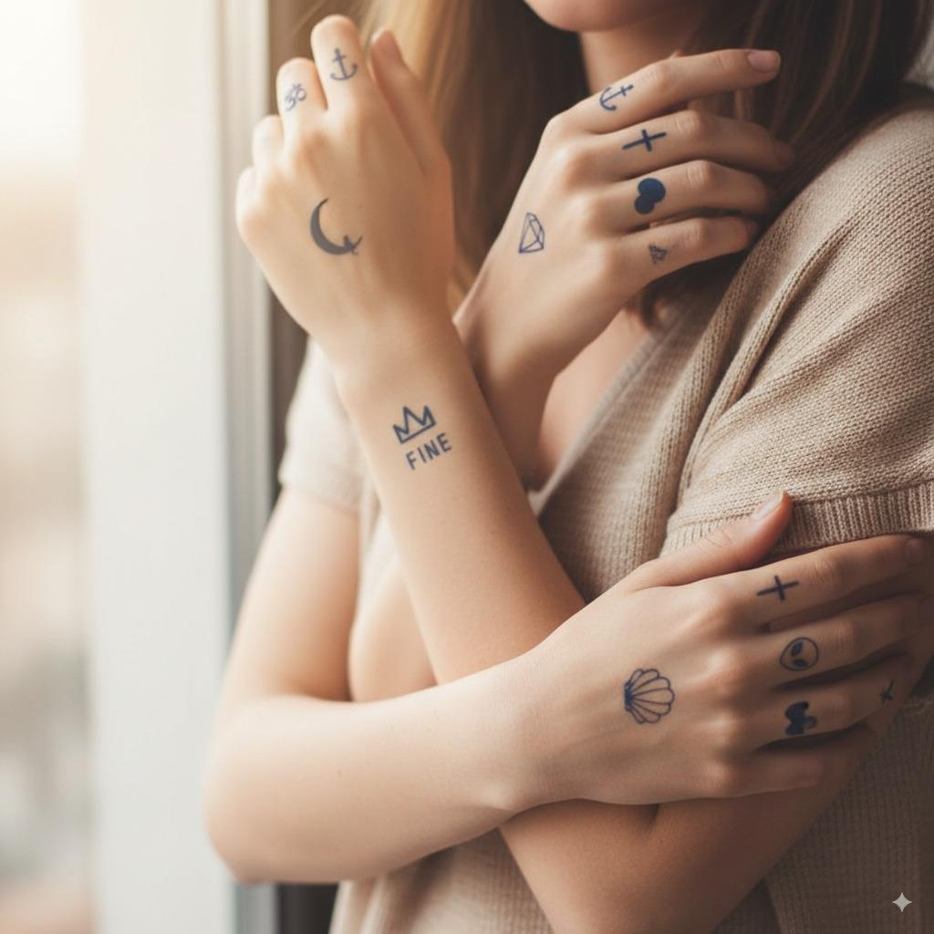 MİNİMAL PARMAK ÜSTÜ YARI KALICI DÖVME (KALP,ÇAPA,YILDIZ 20 ADET)