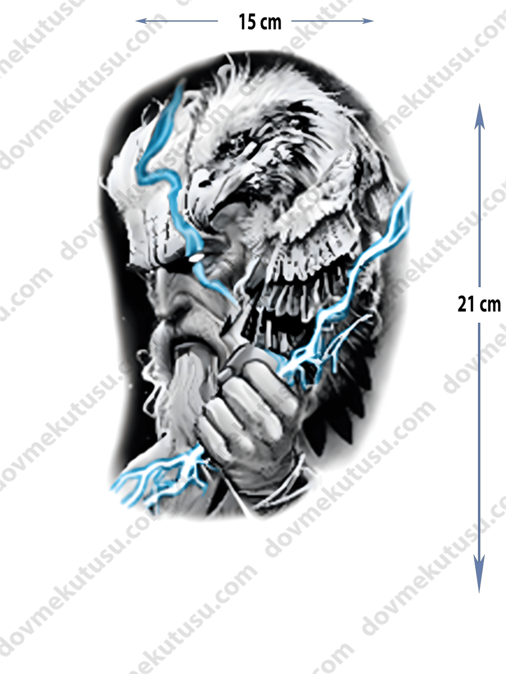ORTA BOY DÖVME MHB-Geçici Dövme | Odin ve Şimşek Tasarımı – Gücün ve Fırtınanın Simgesi