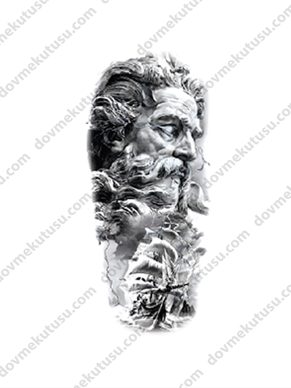 Poseidon, Gemi ve Yunan Mitolojisi Yarım Kol Kaplama Geçici Dövme Modelleri: Deniz Tanrısının Gücü