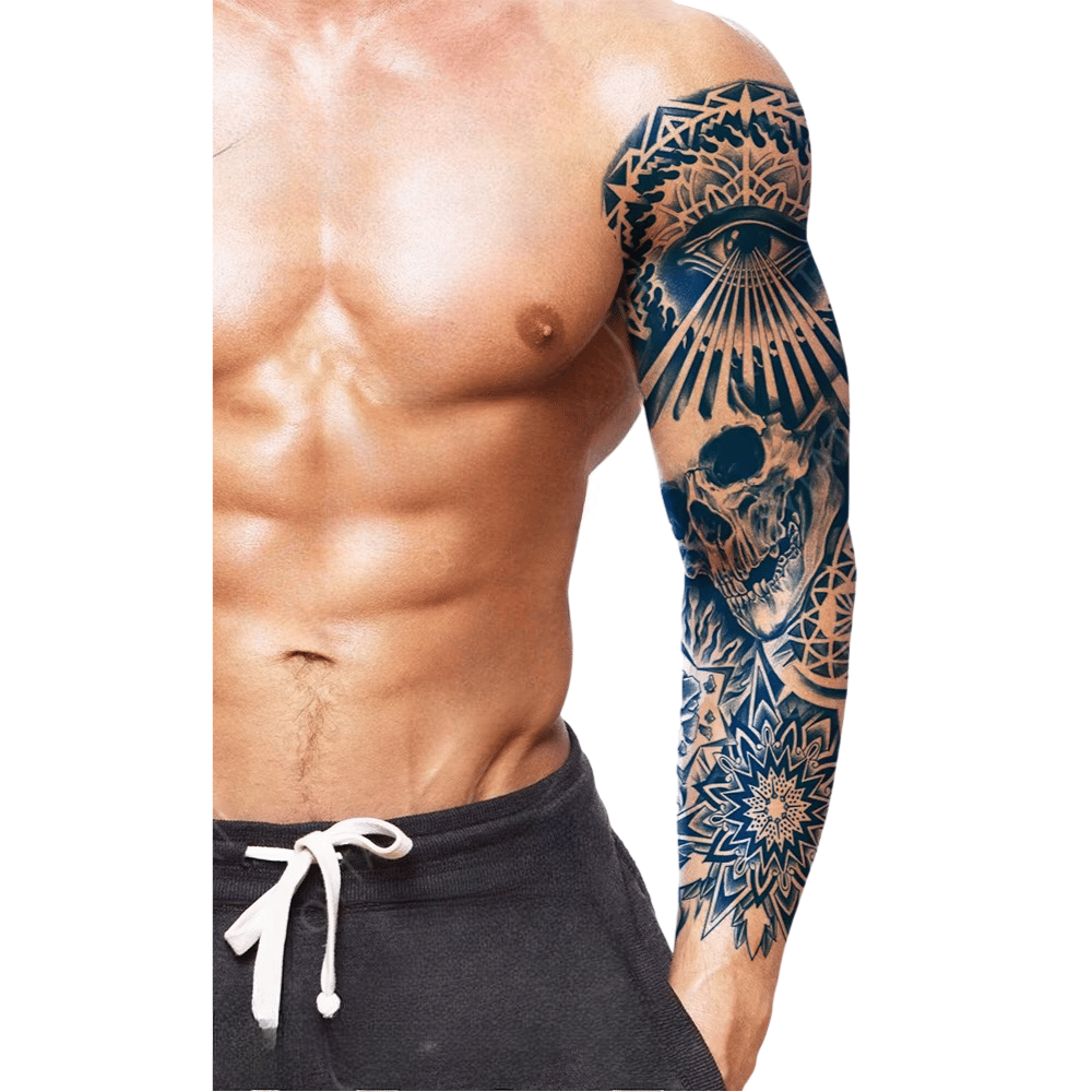 üçüncü göz ve ışınlar figürlü yarı kalıcı Kol Kaplamalı Dövme 