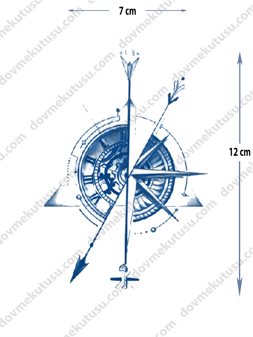 Yarı Kalıcı Ok ve Saat Motifi Dövme – Hedef, Zaman ve Kararlılığın Sembolü