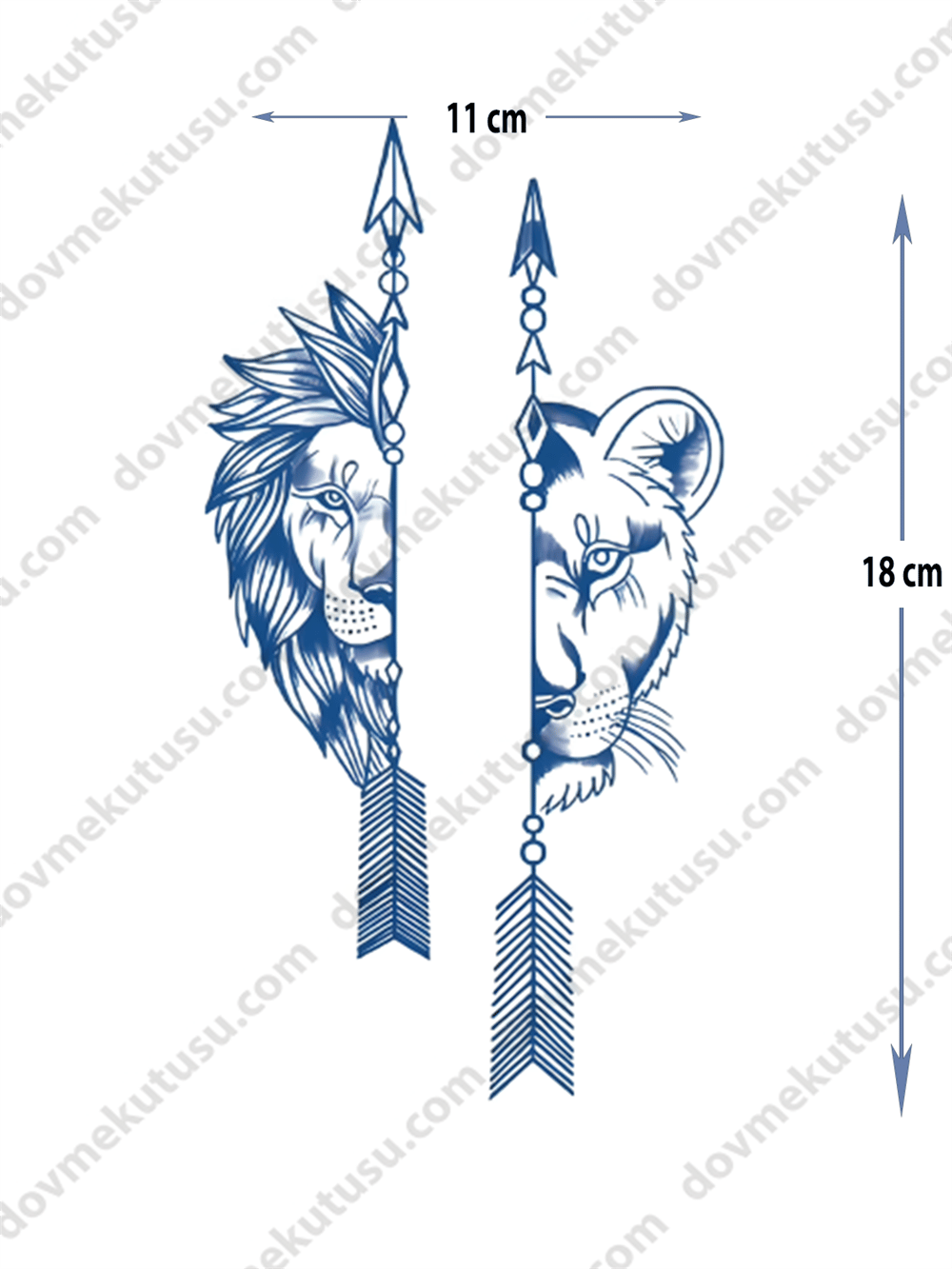 Yarı Kalıcı Orta Boy Kaplan Ok ve Aslan Dövmesi 