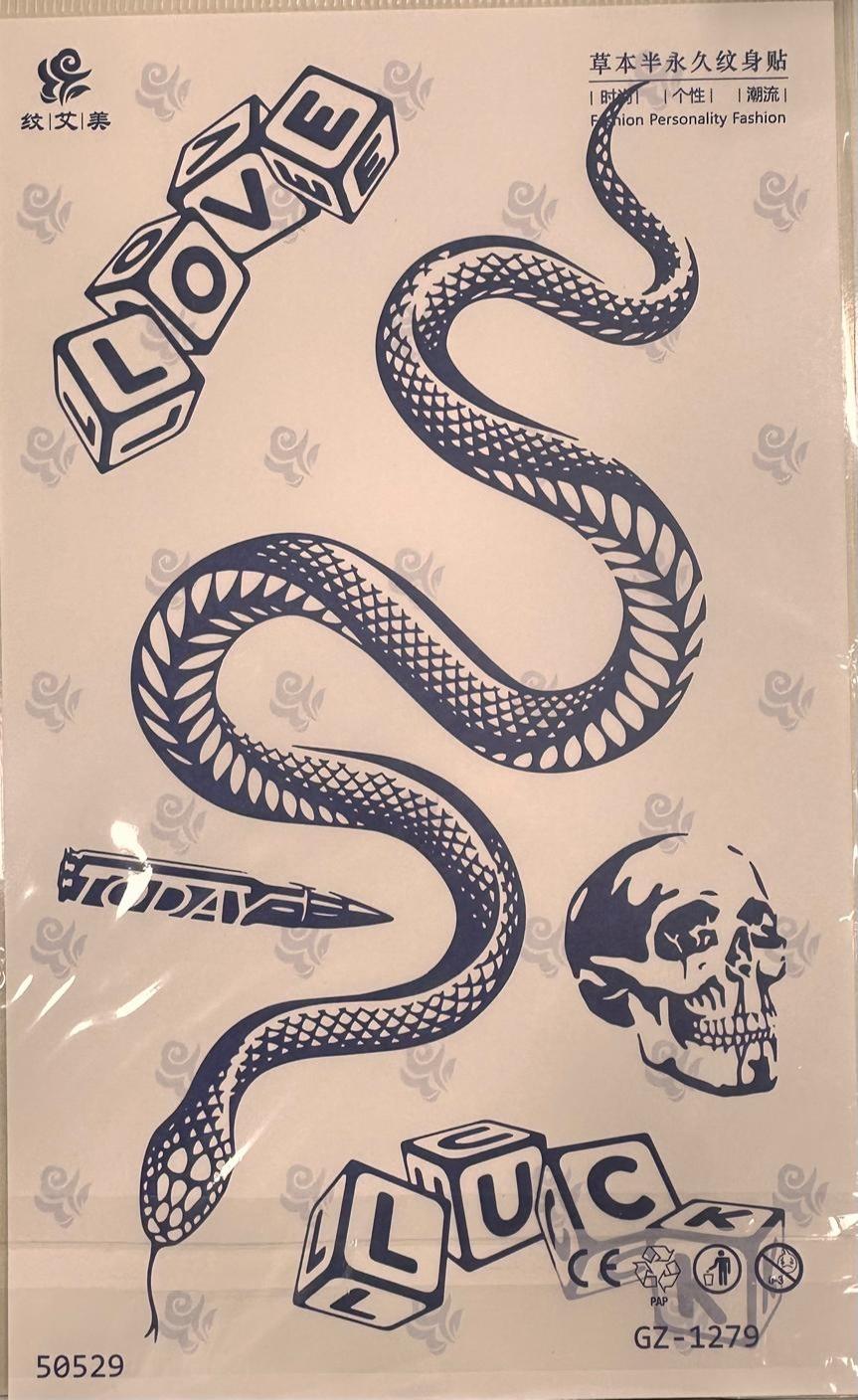 Yılan Love ve Kuru kafa Yarı Kalıcı Dövme 