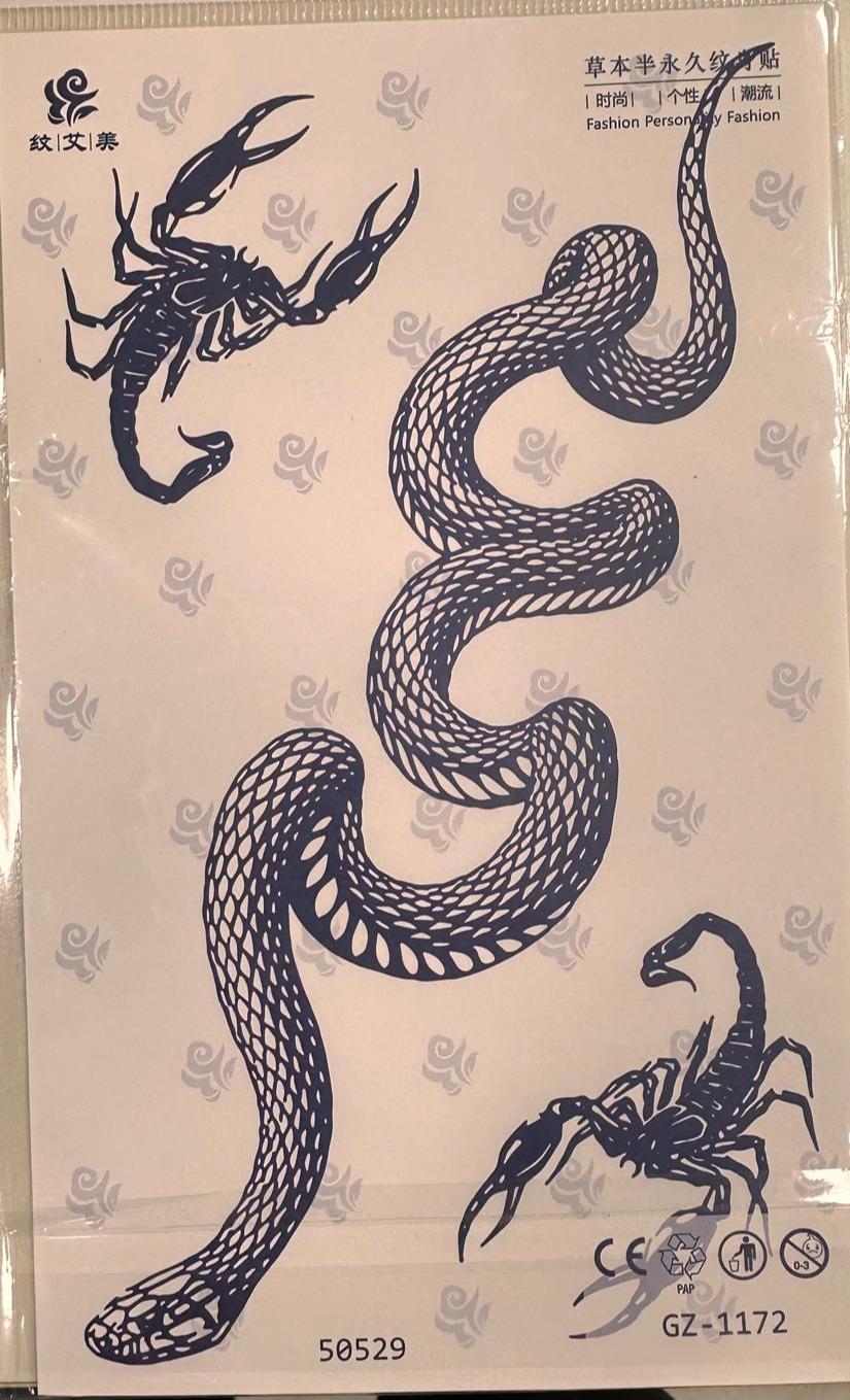 Yılan ve Akrep 4 lü dövme Yarı kalıcı Dövme 