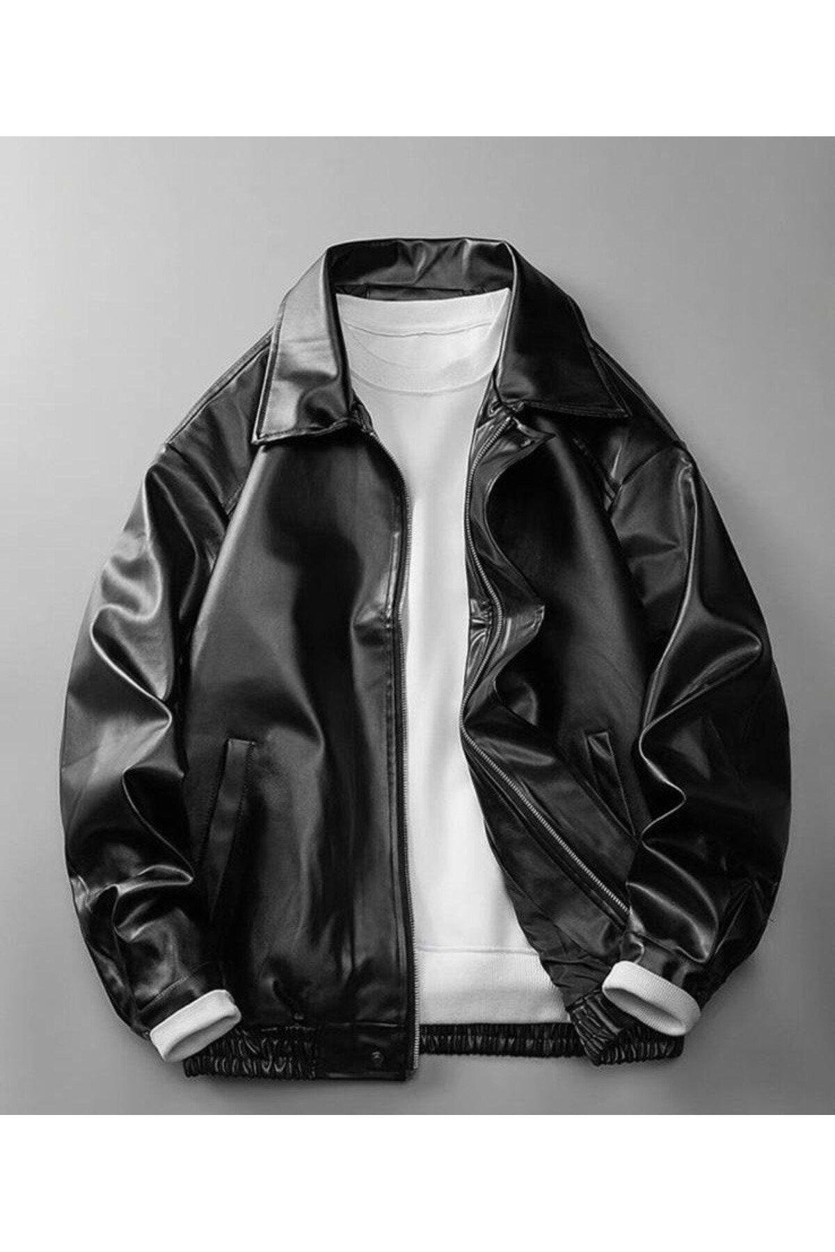 Oversize Erkek Deri Ceket Vintage ceket Unisex Mont