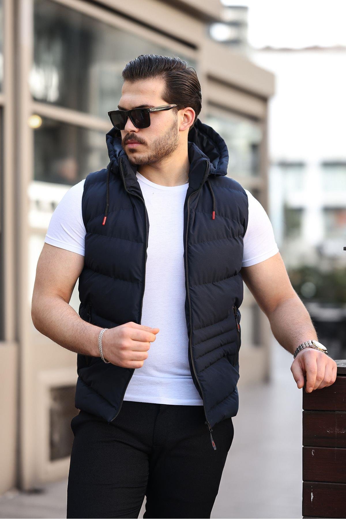 Su Geçirmez Erkek Çıkarılır Kapüsonlu Yelek