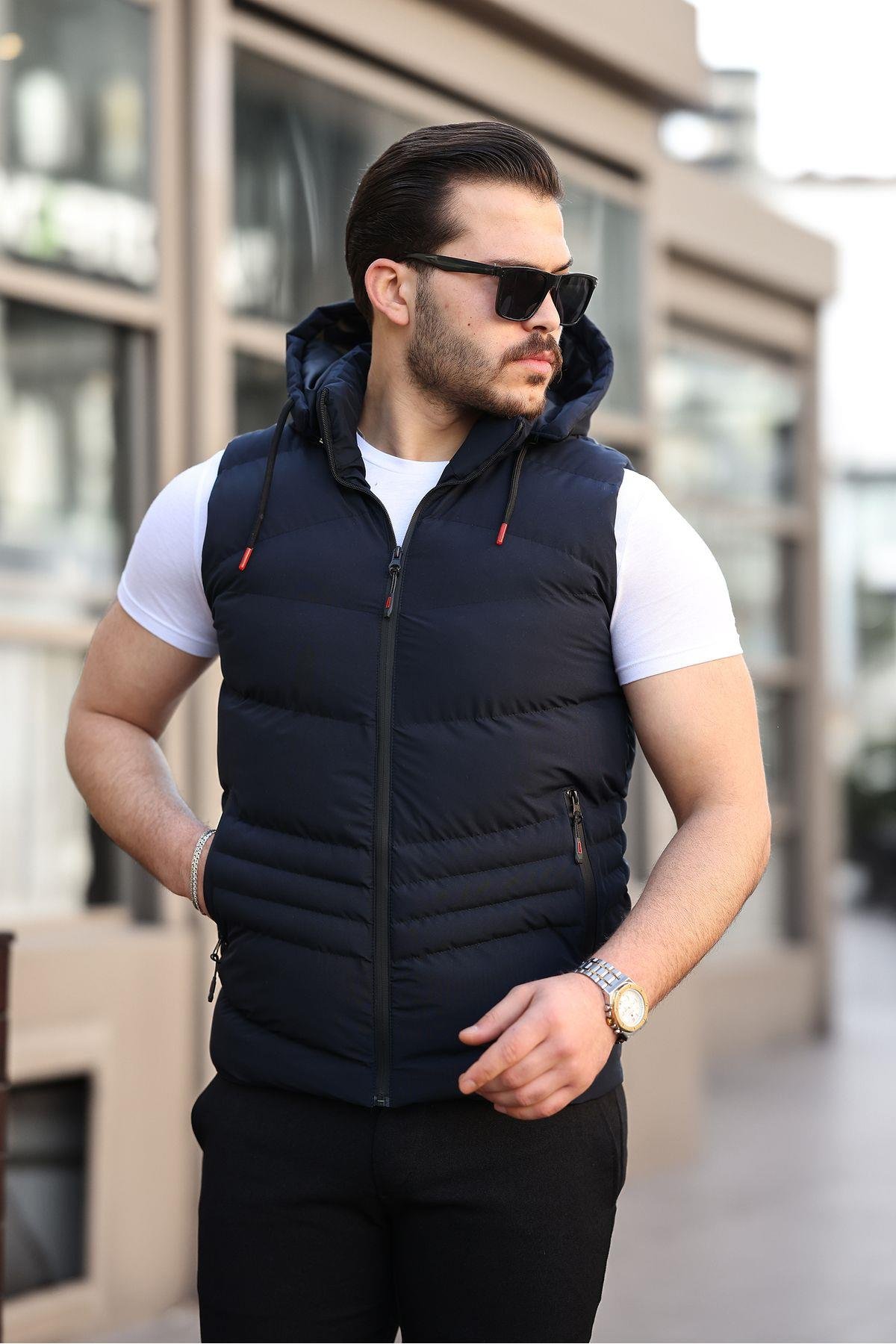 Su Geçirmez Erkek Çıkarılır Kapüsonlu Yelek