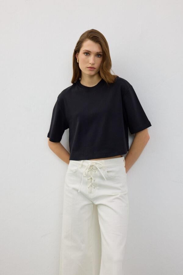 Berthe Crop Boyfriend Siyah Tshirt