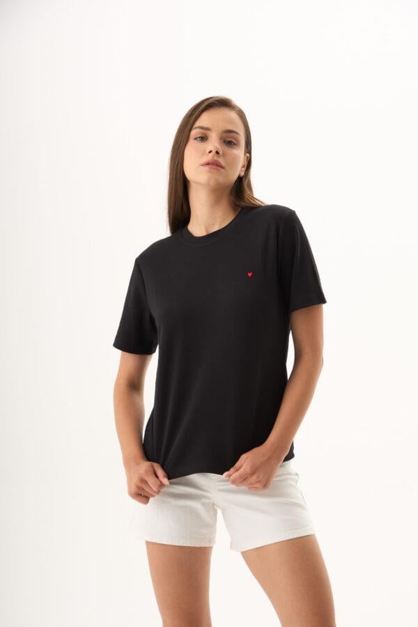 Kalpli Anais Siyah Basic Tshirt