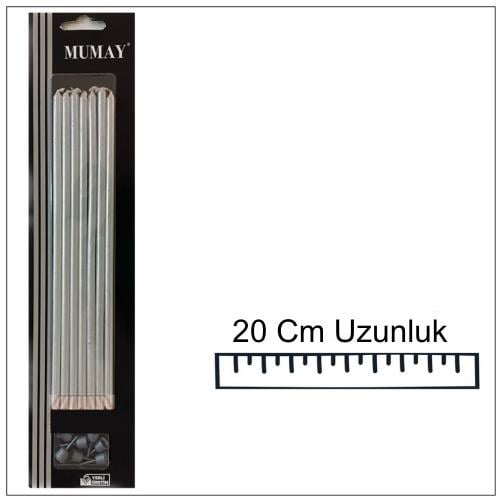 Beyaz Metalik Uzun Pasta Mumu 7 li