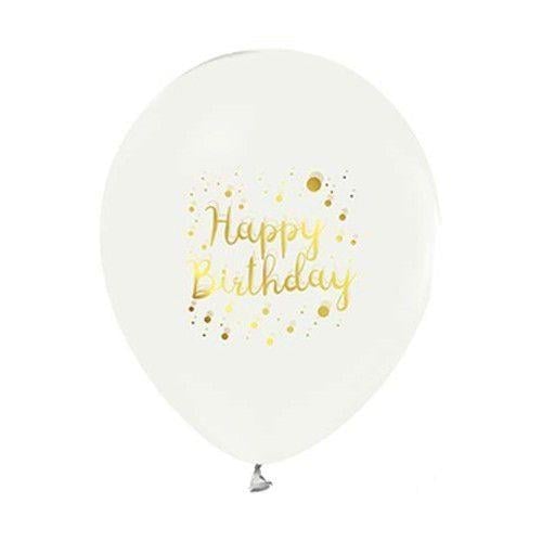 Happy Birthday Gold Baskılı Balon Beyaz 10 Adet