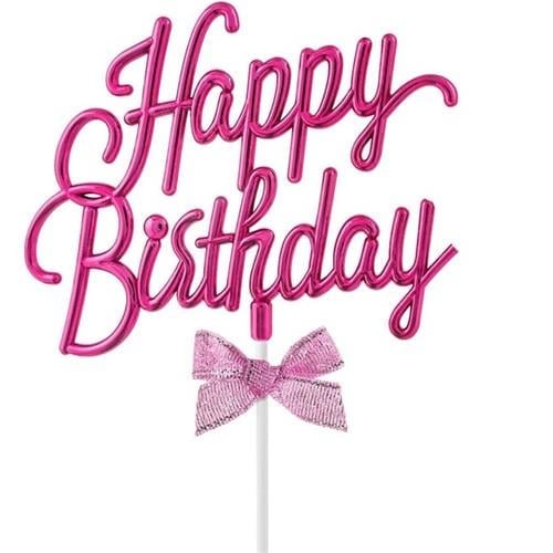 Krom Renk Pasta Üzeri Çubuklu Happy Birthday Kürdan Pembe