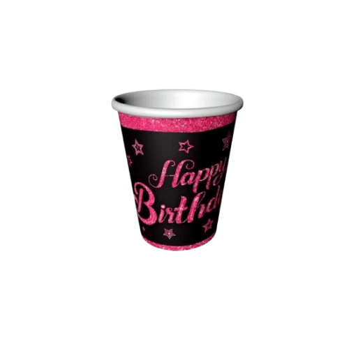 Pink Stars Happy Birthday Yazılı Karton Bardak Doğum Günü Parti Bardağı 8 Adet