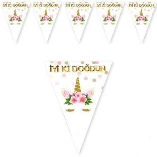 Unicorn Çiçekli Flama Bayrak 