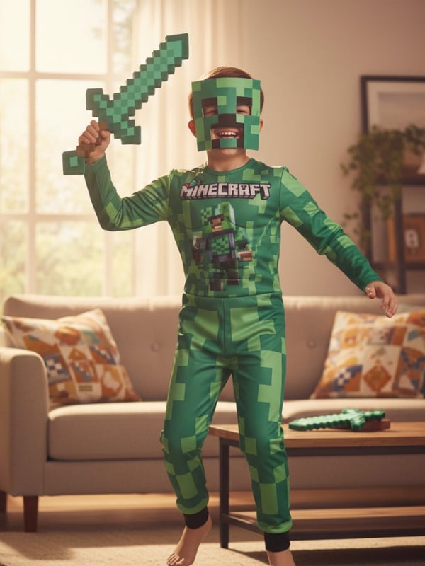 Minecraft Kostüm ve Başlığı - Yeşil