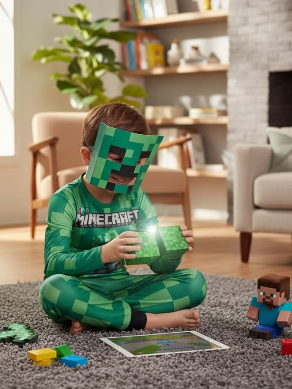 Minecraft Kostüm ve Başlığı - Yeşil