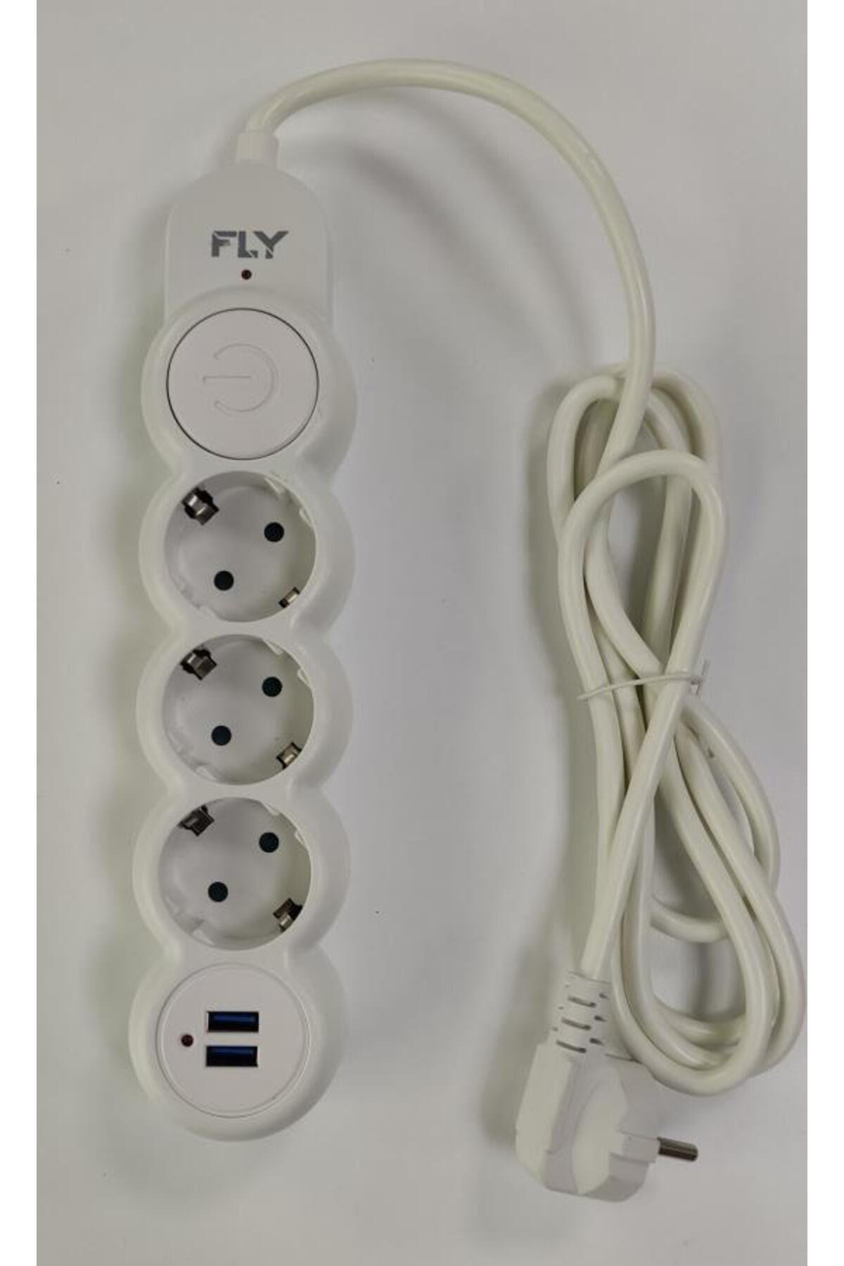 3393-01 3lü 2mt 2.1A Anahtarlı 2Usb Şarj Çıkışlı Akım Korumalı 2500w