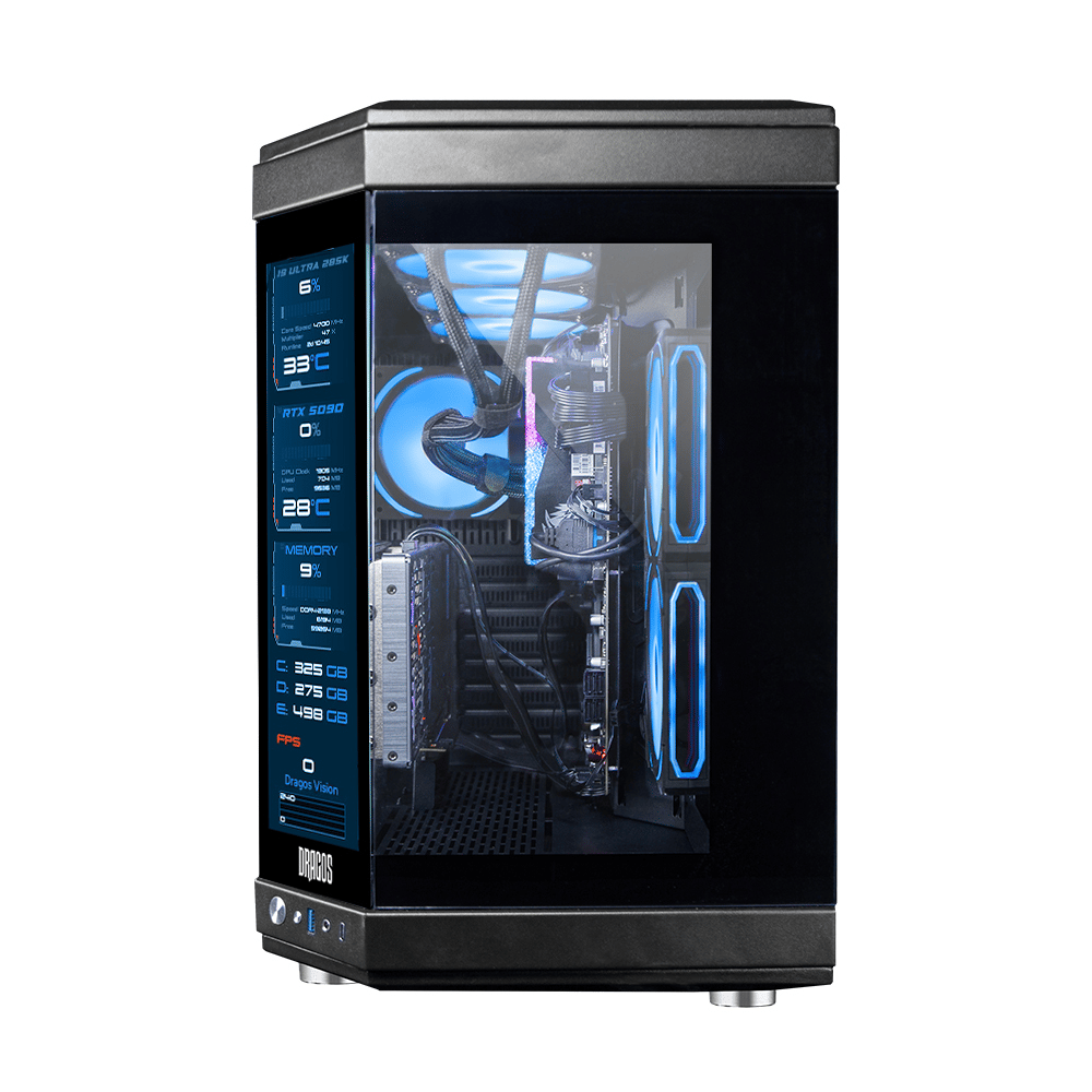 Dragos North Evo Vision Plus LCD PCIe 4.0 Riser 7x ARGB Fan Type C Mid Tower Temperli Cam Gaming Kasa Siyah