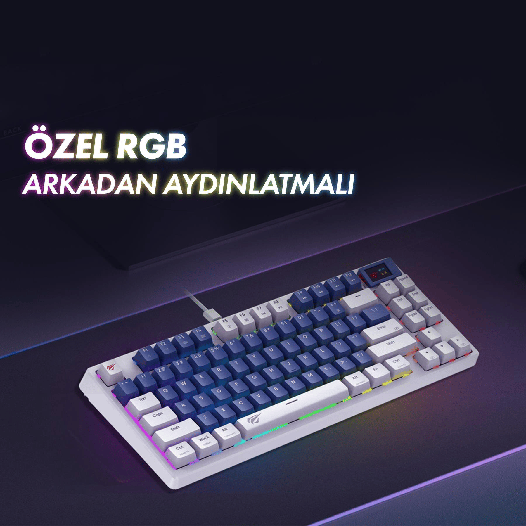 Havit Gamenote Kb884L Rgb Mekanik Türkçe Klavye 1.06inç Tft-lcd Ekran - Red Switch