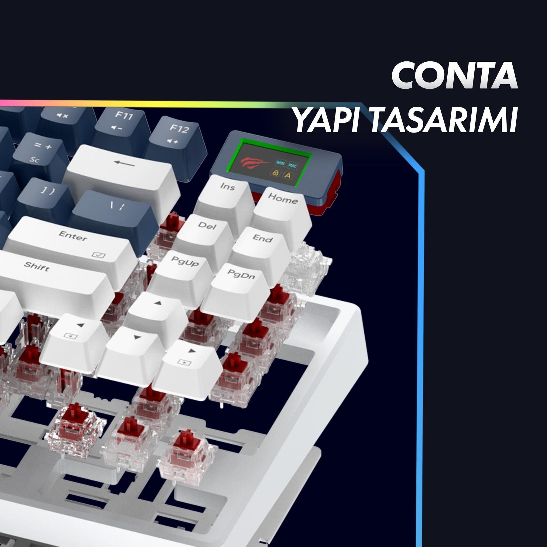 Havit Gamenote Kb884L Rgb Mekanik Türkçe Klavye 1.06inç Tft-lcd Ekran - Red Switch