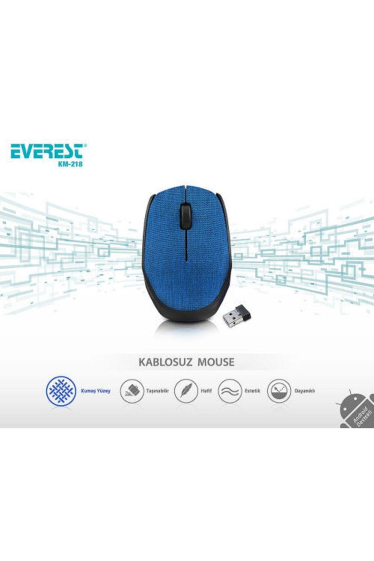 Km-218 2.4ghz Kablosuz Usb Mouse Mavi Kumaş Yüzey Nano Alıcılı Scroll Tuşlu