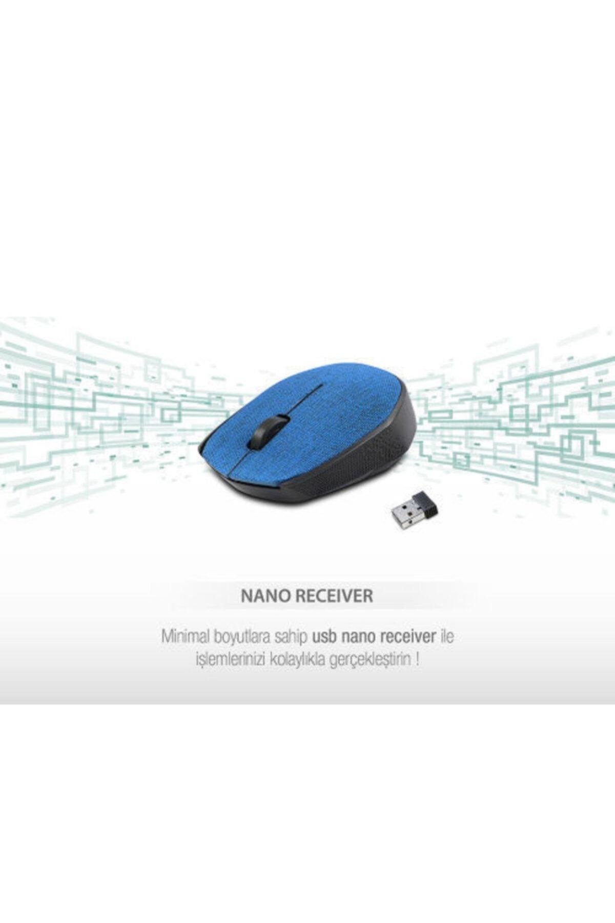 Km-218 2.4ghz Kablosuz Usb Mouse Mavi Kumaş Yüzey Nano Alıcılı Scroll Tuşlu