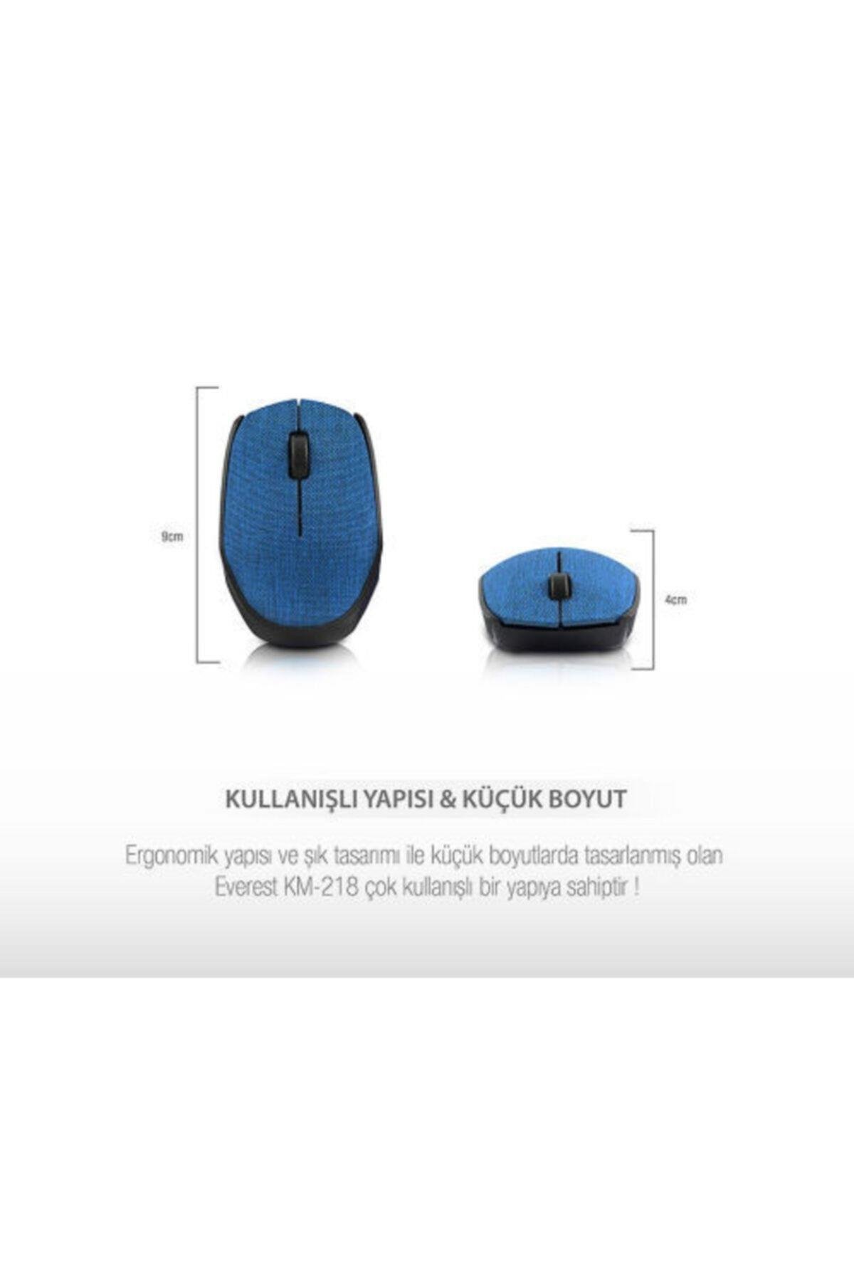 Km-218 2.4ghz Kablosuz Usb Mouse Mavi Kumaş Yüzey Nano Alıcılı Scroll Tuşlu