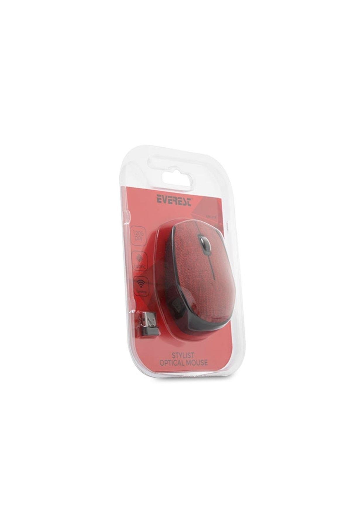Km-218 2.4ghz Kablosuz Usb Mouse Kırmızı Kumaş Yüzey Nano Alıcılı Scroll Tuşlu