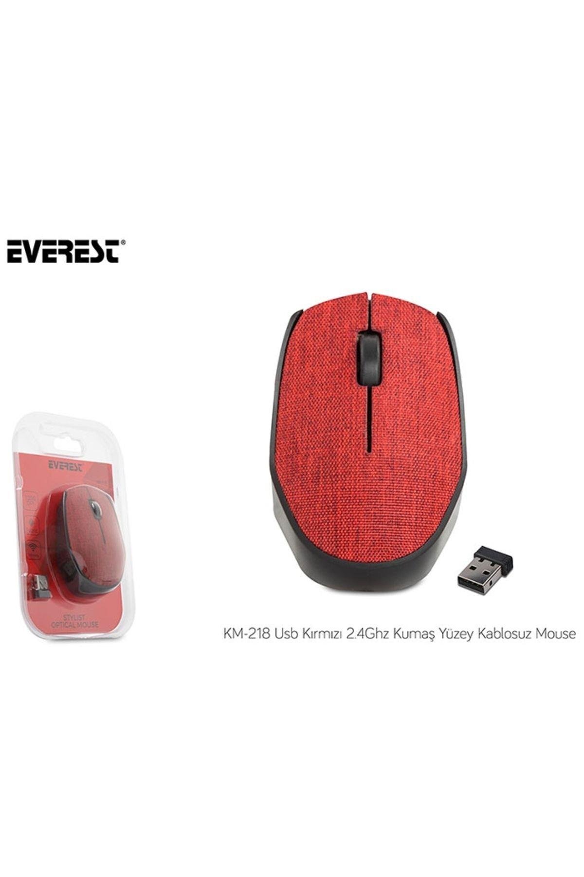 Km-218 2.4ghz Kablosuz Usb Mouse Kırmızı Kumaş Yüzey Nano Alıcılı Scroll Tuşlu