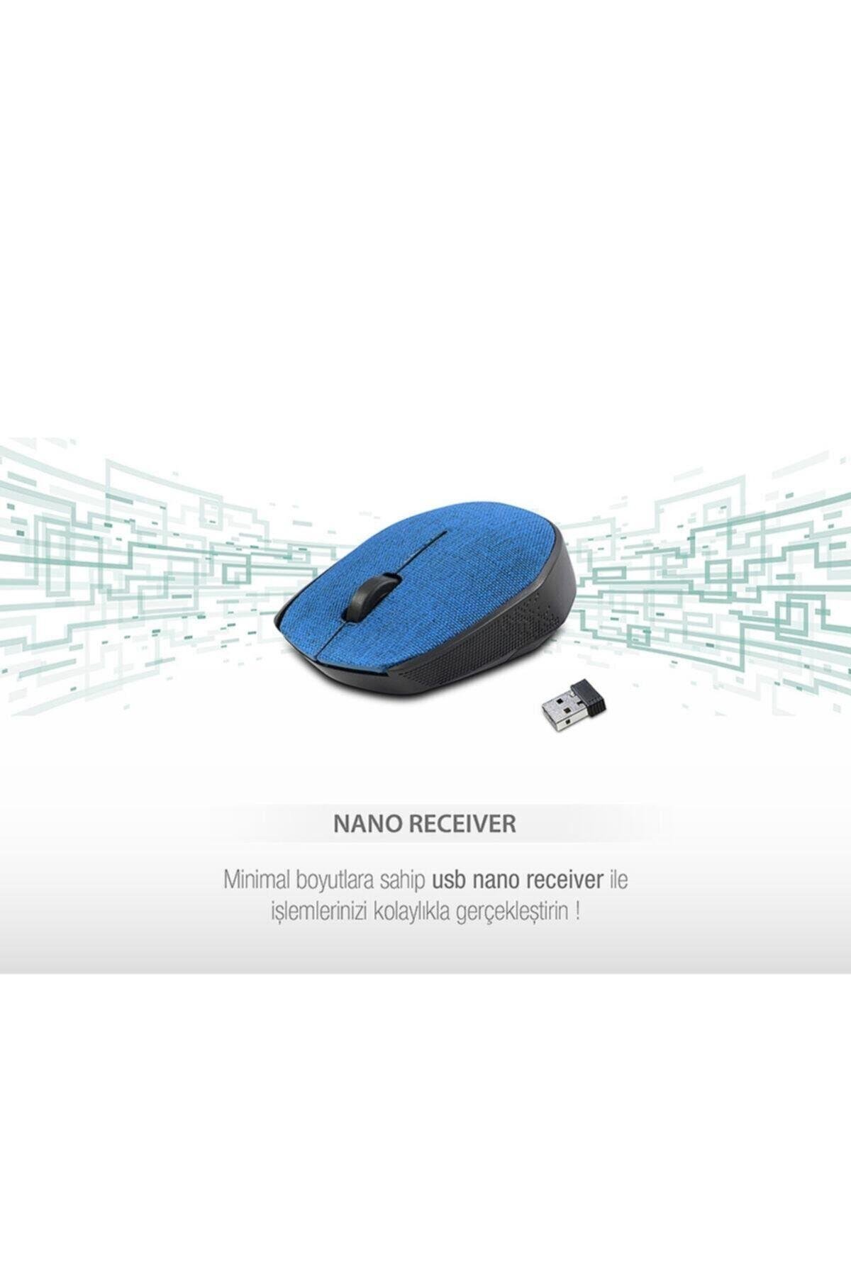 Km-218 2.4ghz Kablosuz Usb Mouse Mavi Kumaş Yüzey Nano Alıcılı Scroll Tuşlu