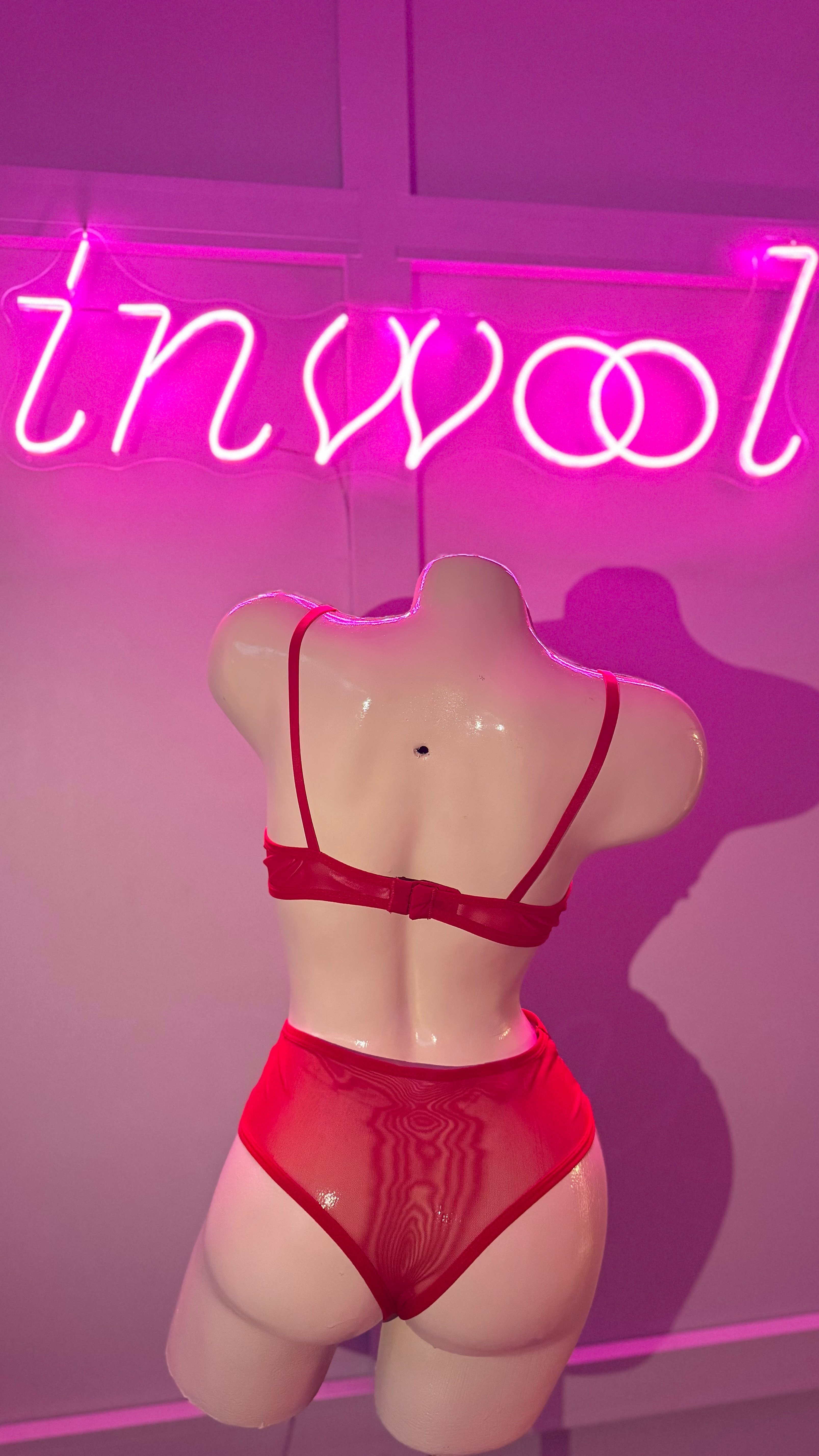 Dantelli Kırmızı Balenli Transparan Bodysuit