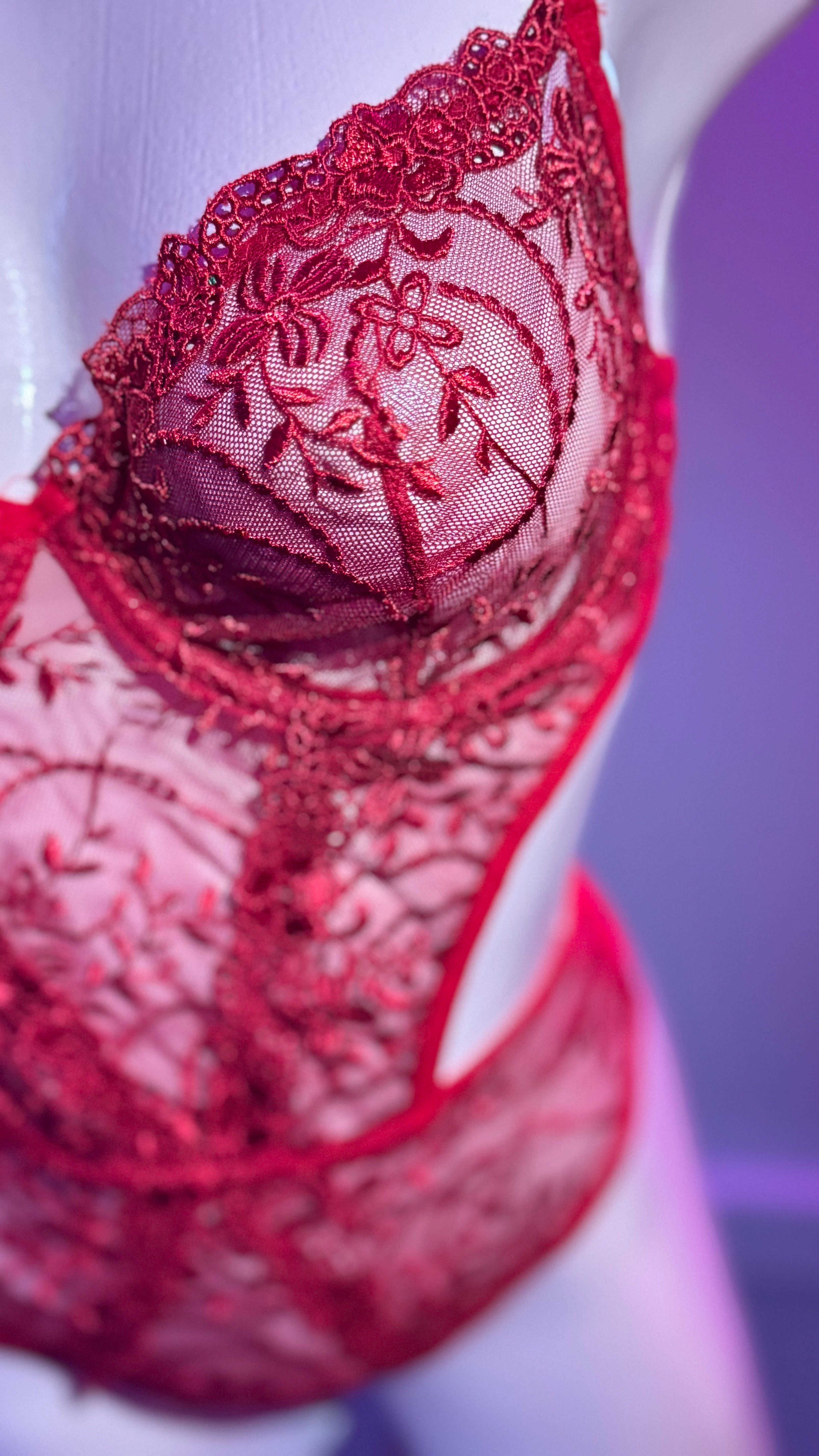 Dantelli Kırmızı Balenli Transparan Bodysuit