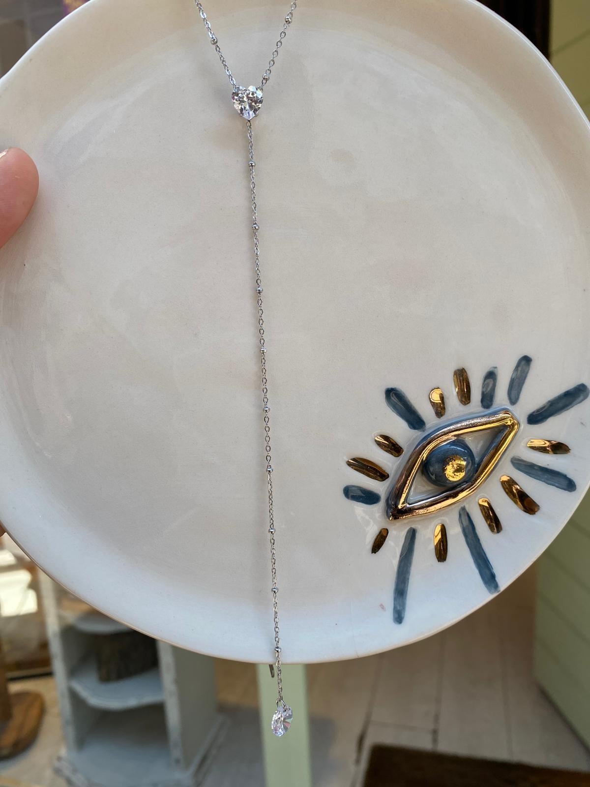 Y Kolye Kalp Taş Silver
